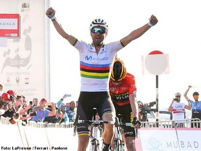 Tour de los Emiratos: Alejandro Valverde: "Tenía muchas ganas de ganar ya con el arcoíris"
