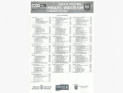 Listado oficial de ciclistas inscritos en el Gran Premio Miguel Indur�in 2026 [Dorsales]