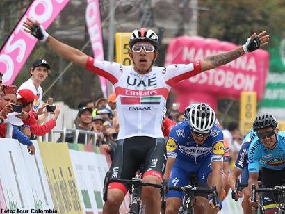 Tour Colombia: Sebastián Molano se impone en la tercera, Rigobertó Urán recupera el liderato
