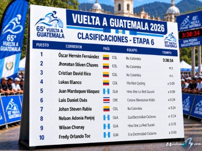 Clasificaciones completas de la 6� etapa de la Vuelta a Guatemala 2026