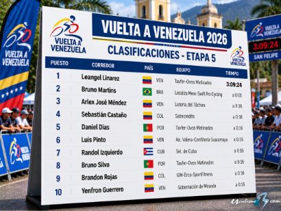 Clasificaciones completas de la 5� etapa de la Vuelta a Venezuela 2026