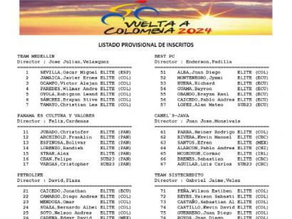Listado oficial de ciclistas preinscritos en la Vuelta a Colombia 2024