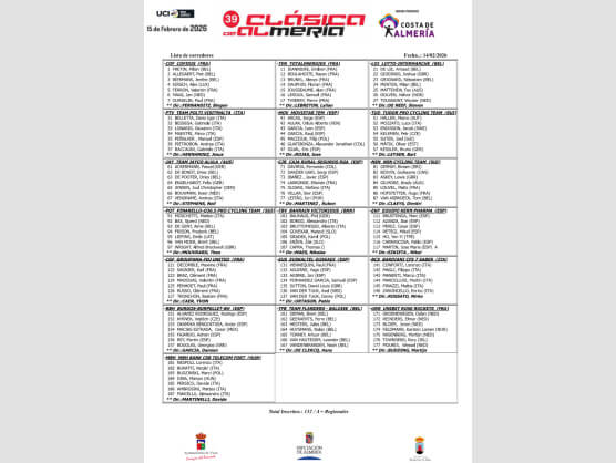 Listado oficial de ciclistas inscritos en la Cl�sica de Almer�a 2026