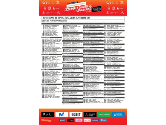 Campeonato de Espa�a 2026: Listado oficial de ciclistas inscritos en la prueba en l�nea