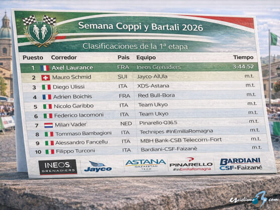 Clasificaciones completas de la 1ª etapa de la Semana Coppi y Bartali 2026 Clasificaciones completas de la 1ª etapa de la Semana Coppi y Bartali 2026