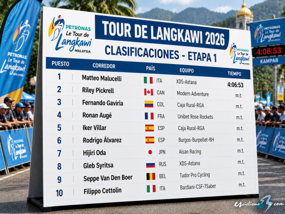 Clasificaciones completas de la 1� etapa del Tour de Langkawi 2026