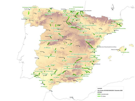 La red de Vas Verdes finaliza 2020 con ms de 3.000 Km de antiguas lneas de ferrocarril recuperadas como vas no motorizadas
