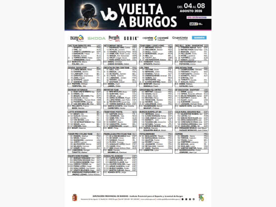 Listado oficial de ciclistas inscritos en la Vuelta a Burgos 2026 [Dorsales]
