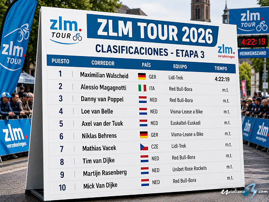Clasificaciones completas de la 3� etapa del ZLM Tour 2026