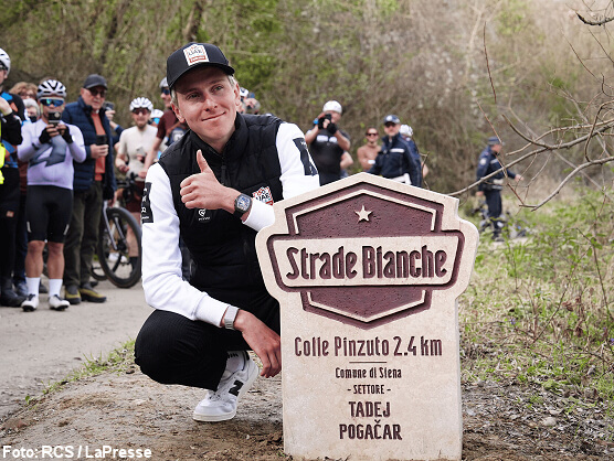 La Strade Bianche dedica el sector de Colle Pinzuto a Tadej Pogacar