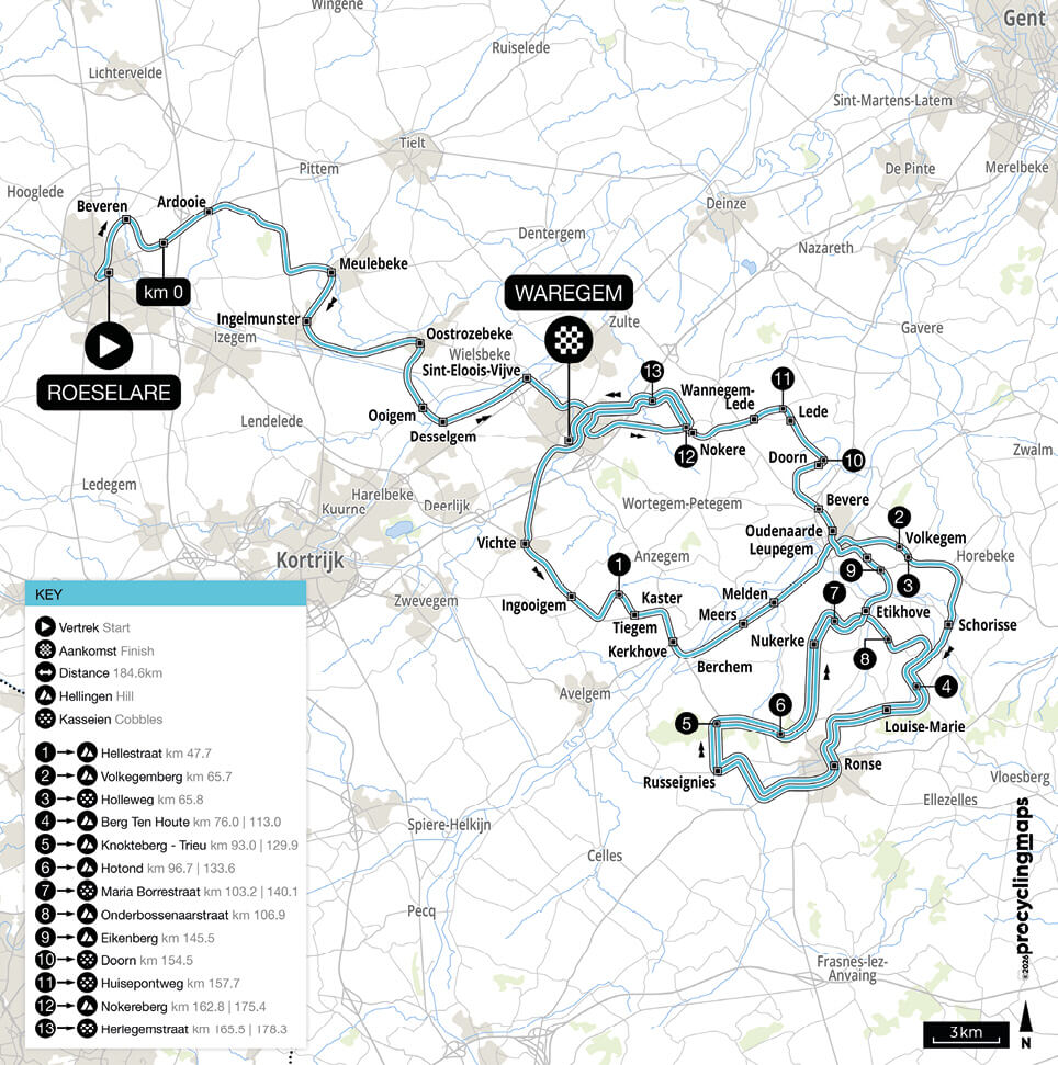 Mapa del recorrido completo de A Través de Flandes 2026 Mapa del recorrido completo de A Través de Flandes 2026