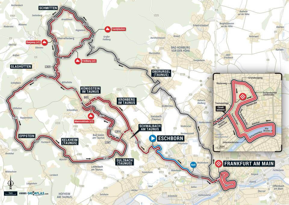 Mapa del recorrido completo de la Eschborn-Fr�ncfort 2026