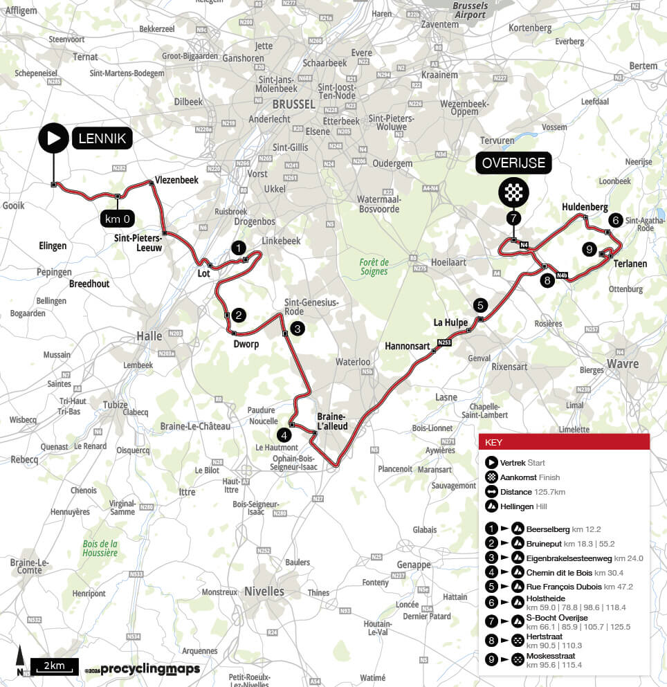 Mapa del recorrido completo de la Flecha Brabanzona Femenina 2026
