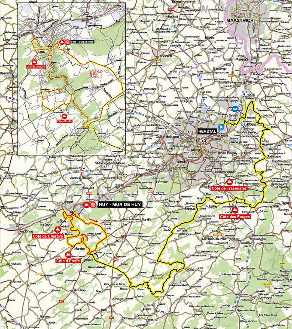 Mapa del recorrido completo de la Flecha Valona 2026