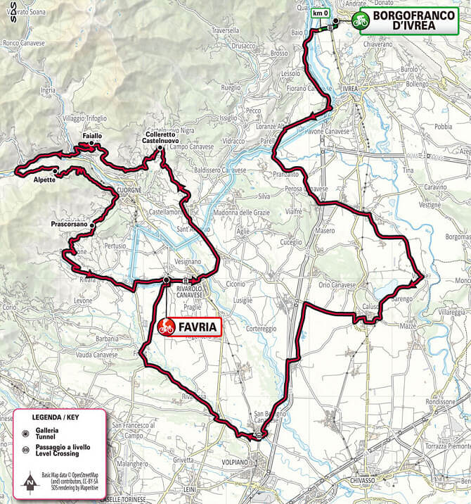 Mapa del recorrido del Gran Piemonte 2023