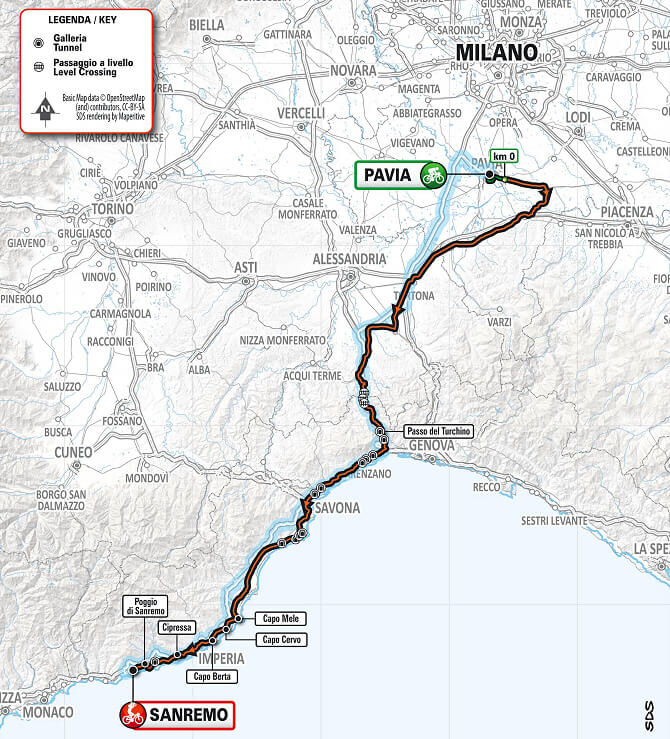 Recorrido de la Milán-San Remo 2024 Recorrido de la Milán-San Remo 2024