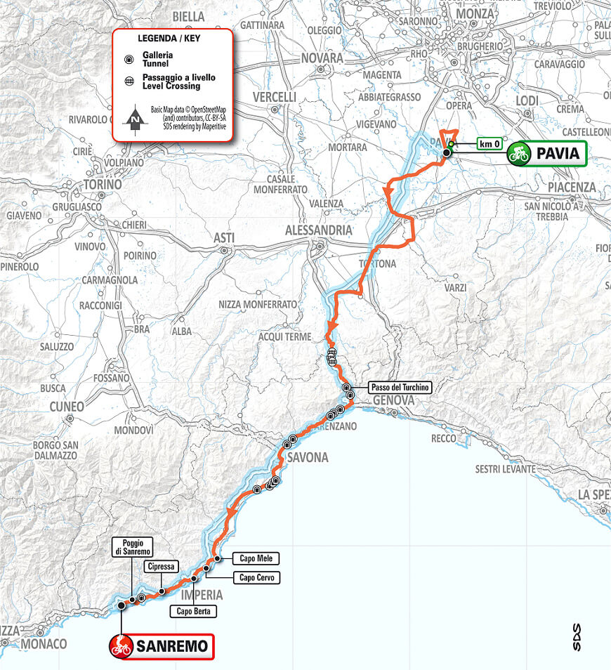 Mapa del Recorrido Completo de la Mil�n-San Remo 2026