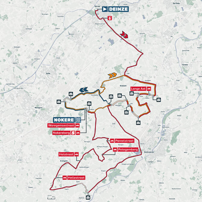 Mapa del recorrido completo de la Nokere Koerse Femenina 2026