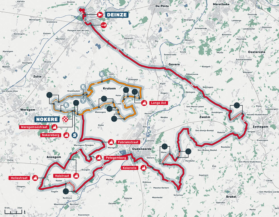 Mapa completo de la Nokere Koerse 2025