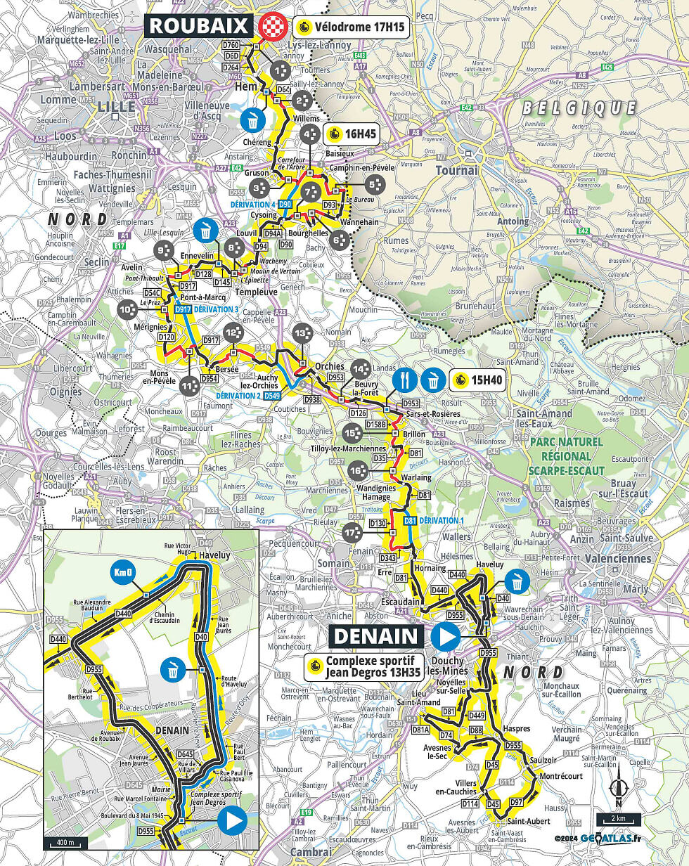 Mapa del recorrido de la Pars-Roubaix Femenina 2024