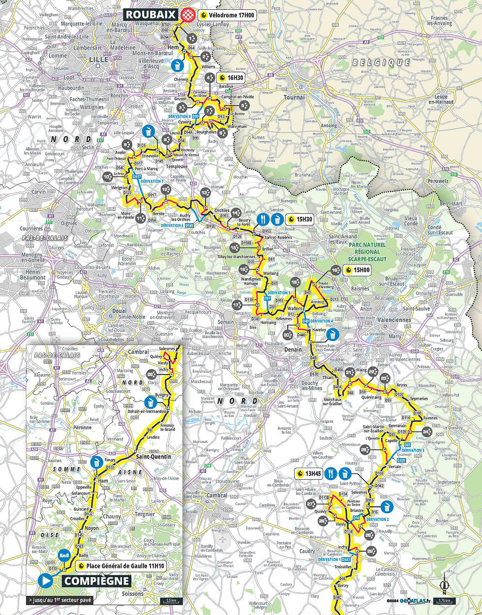 Mapa del recorrido de la Pars-Roubaix 2024