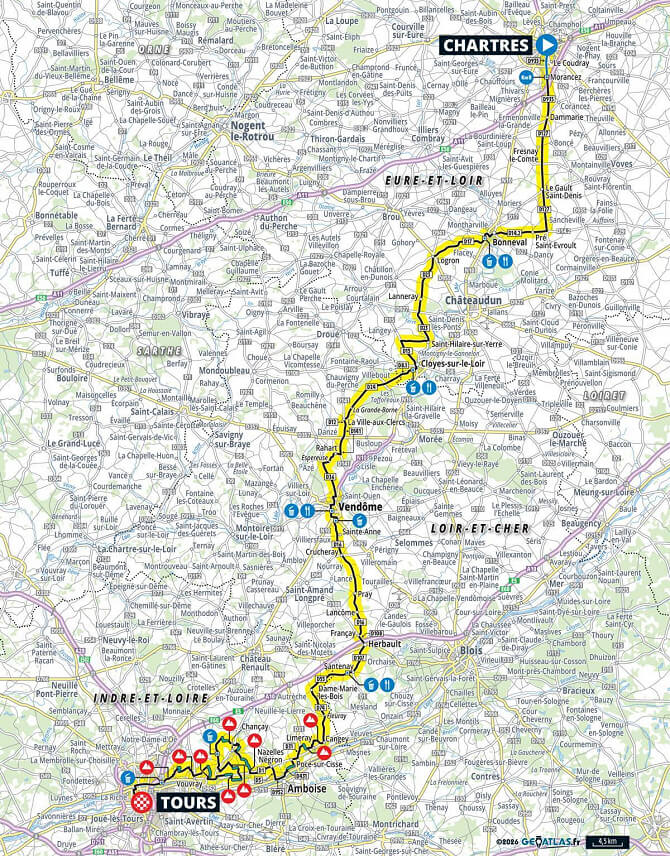Mapa del recorrido completo de la París-Tours 2026 Mapa del recorrido completo de la París-Tours 2026