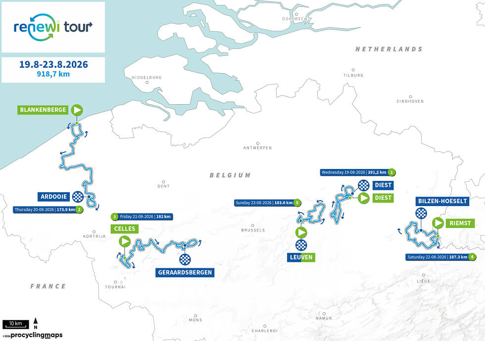 Mapa del recorrido completo del Renewi Tour Mapa del recorrido completo del Renewi Tour