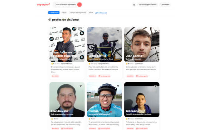 Numerosos profesionales de la plataforma Superprof ofrecen sus servicios online, incluidos los monitores de ciclismo Numerosos profesionales de la plataforma Superprof ofrecen sus servicios online, incluidos los monitores de ciclismo