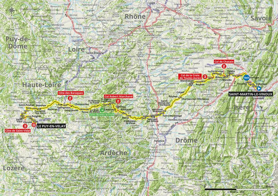 Mapa Roda No Etapa 2 del Tour Auvernia-Ródano-Alpes, Saint-Martin-le-Vinoux - Le Puy ...