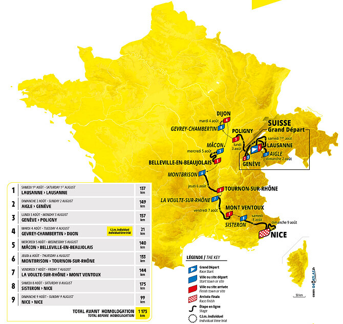 Mapa del recorrido completo del Tour de Francia Femenino 2026