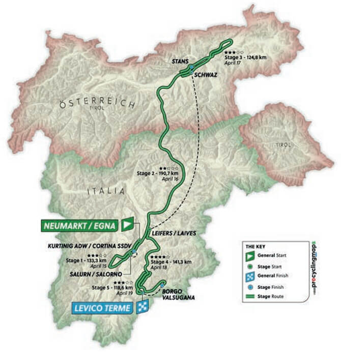 Recorrido del Tour de los Alpes 2024