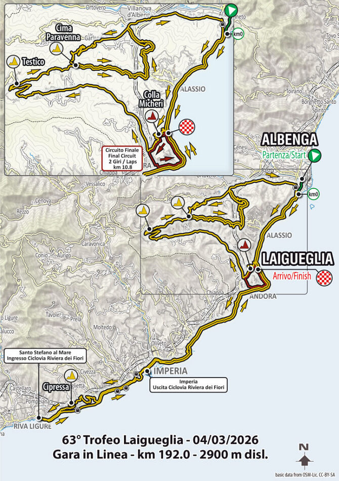 Mapa del recorrido del Trofeo Laigueglia 2026