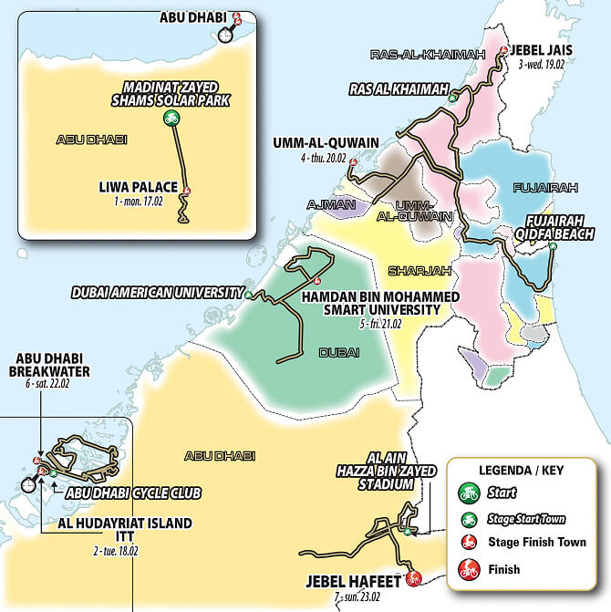 Mapa del recorrido completo del UAE Tour 2025