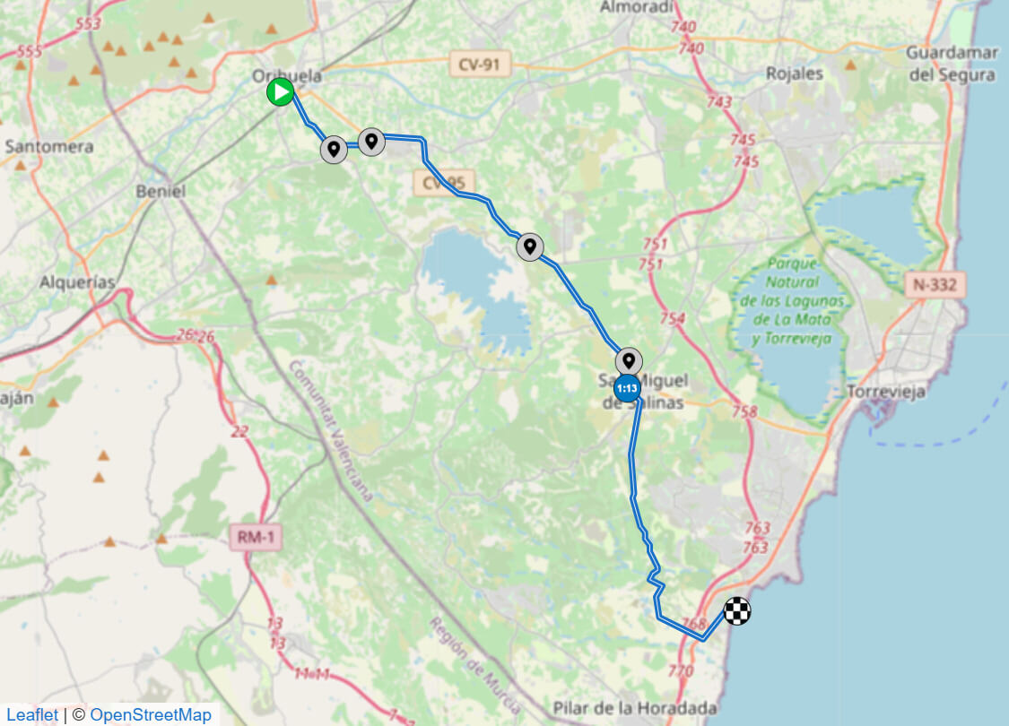 Mapa del recorrido de la etapa 1 de la Volta a la Comunitat Valenciana 2025